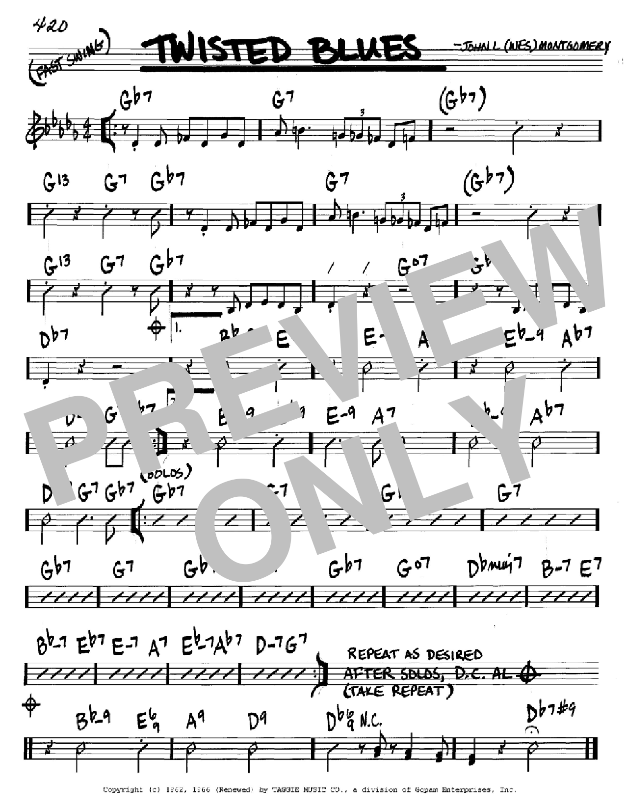 Wes Montgomery Twisted Blues sheet music notes and chords. Download Printable PDF.