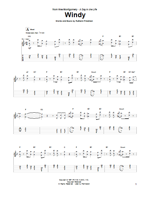 Wes Montgomery Windy sheet music notes and chords. Download Printable PDF.