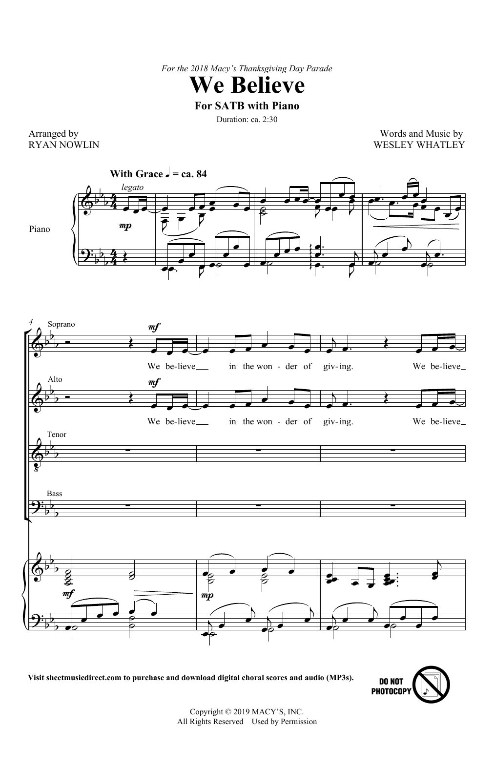 Learn to play Wesley Whatley We Believe (arr. Ryan Nowlin) sheet music for SATB Choir in minutes. Price: 3.9900$ Wesley Whatley We Believe (arr. Ryan Nowlin) sheet music notes and chords arranged for SATB Choir