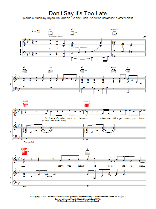 Learn to play Westlife Don't Say It's Too Late sheet music for Piano, Vocal & Guitar in minutes. Westlife Don't Say It's Too Late sheet music notes and chords