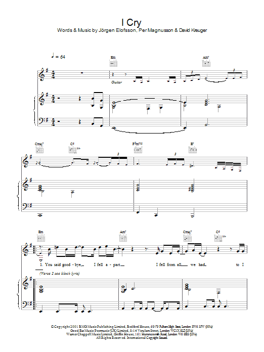 Westlife I Cry sheet music notes and chords. Download Printable PDF.