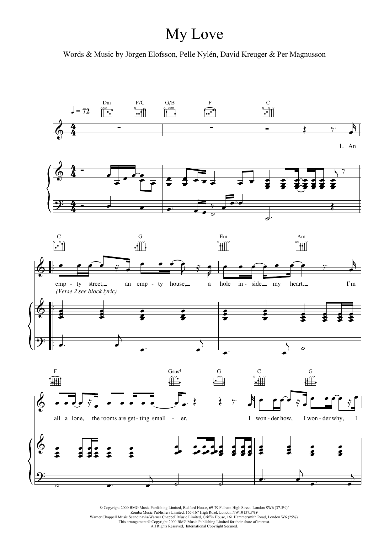 Westlife My Love sheet music notes and chords. Download Printable PDF.