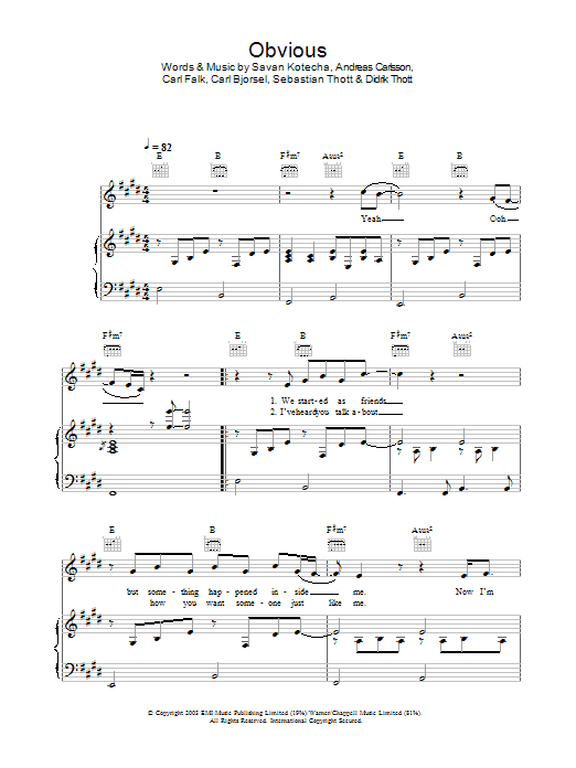 Westlife Obvious sheet music notes and chords. Download Printable PDF.