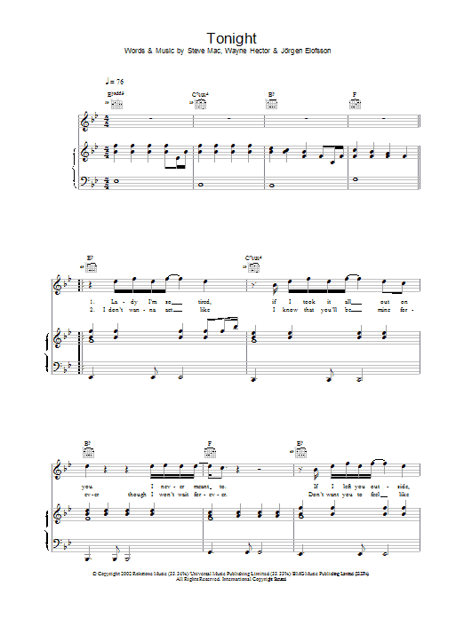 Westlife Tonight sheet music notes and chords. Download Printable PDF.