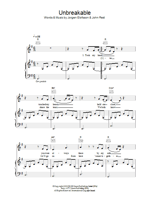 Westlife Unbreakable sheet music notes and chords. Download Printable PDF.