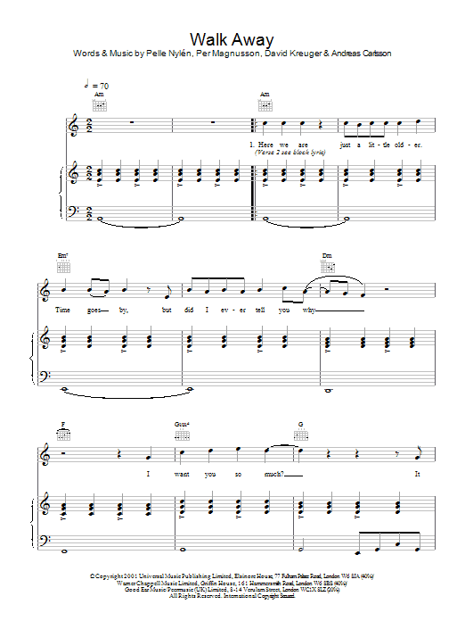 Westlife Walk Away sheet music notes and chords. Download Printable PDF.