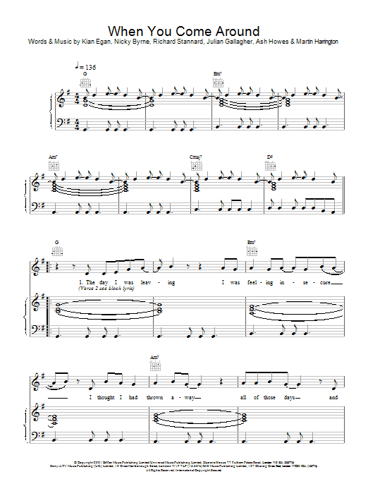 Westlife When You Come Around sheet music notes and chords. Download Printable PDF.