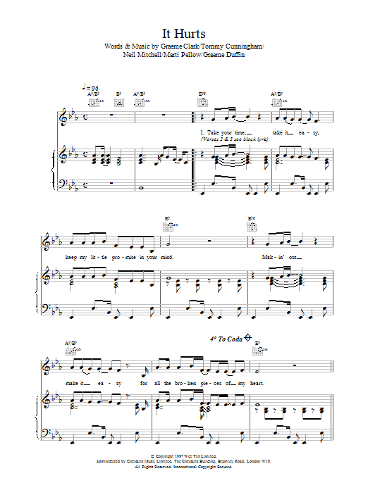Wet Wet Wet It Hurts sheet music for Piano, Vocal & Guitar (Right-Hand Melody) in minutes. Price: 7.8900$ Wet Wet Wet It Hurts sheet music notes and chords. Download Printable PDF.