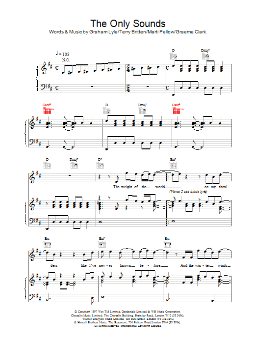 Learn to play Wet Wet Wet The Only Sounds sheet music for Piano, Vocal & Guitar (Right-Hand Melody) in minutes. Wet Wet Wet The Only Sounds sheet music notes and chords