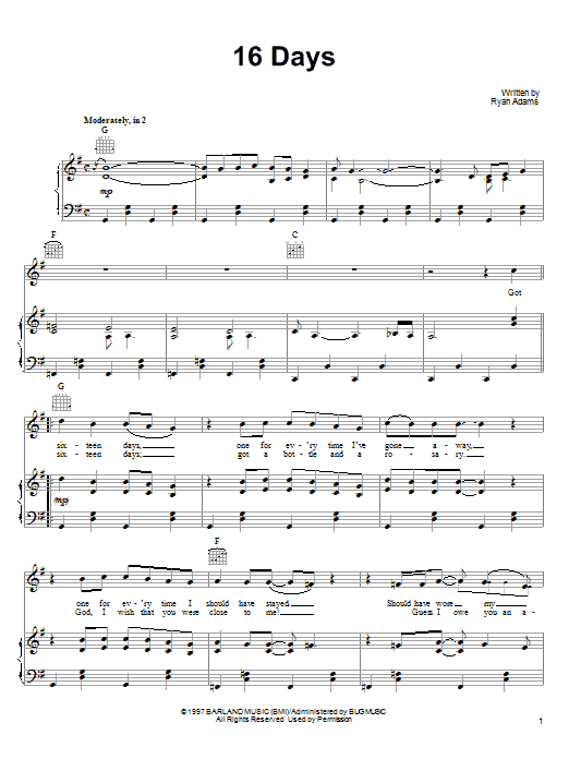 Learn to play Whiskeytown 16 Days sheet music for Guitar Chords/Lyrics in minutes. Whiskeytown 16 Days sheet music notes and chords. Download Printable PDF.