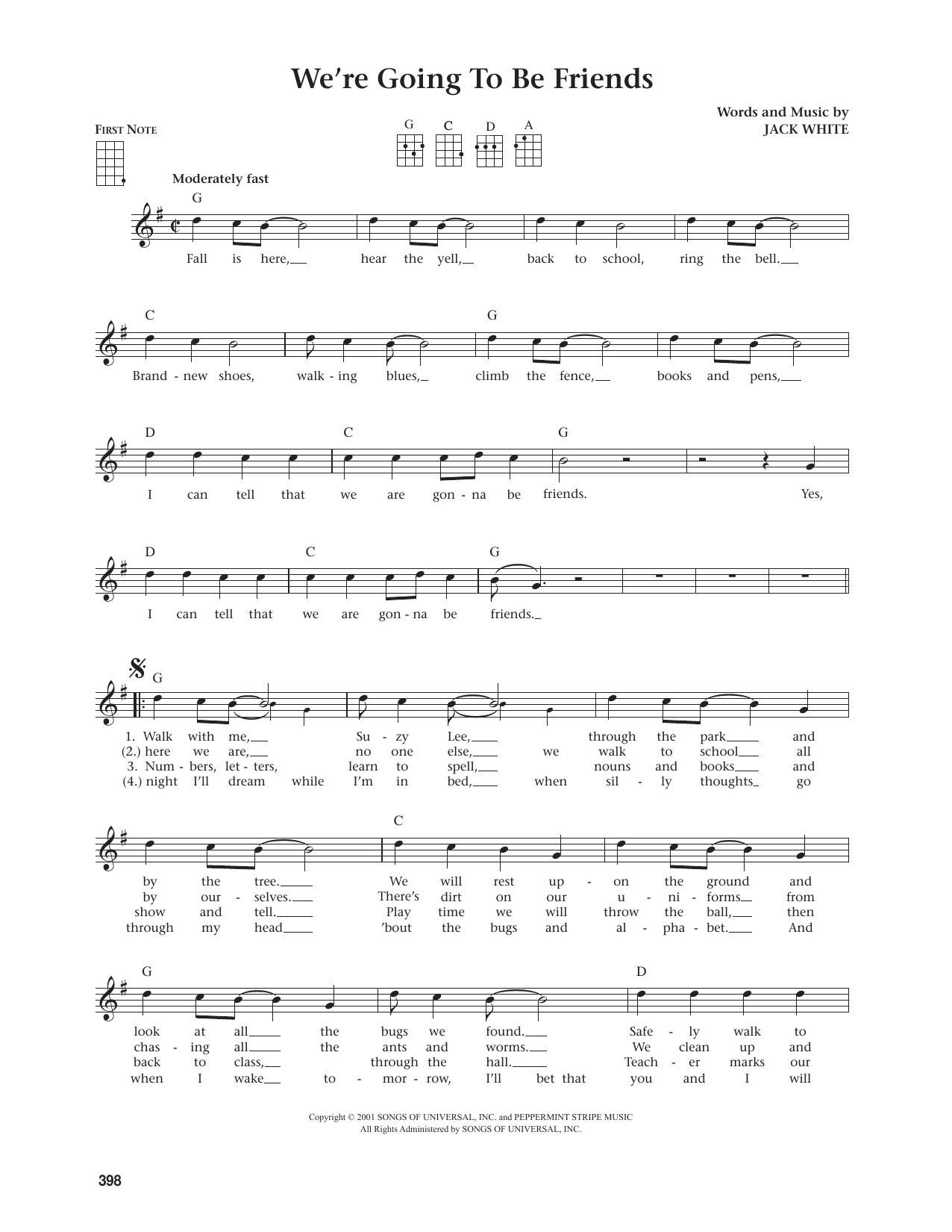 White Stripes We're Going To Be Friends (from The Daily Ukulele) (arr. Jim Beloff) sheet music notes and chords. Download Printable PDF.