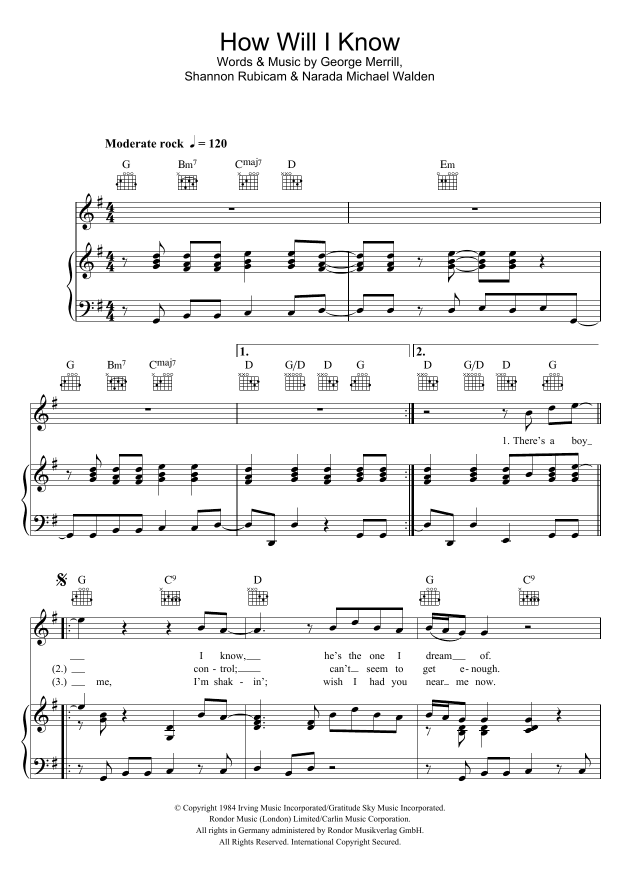 Whitney Houston How Will I Know sheet music notes and chords. Download Printable PDF.