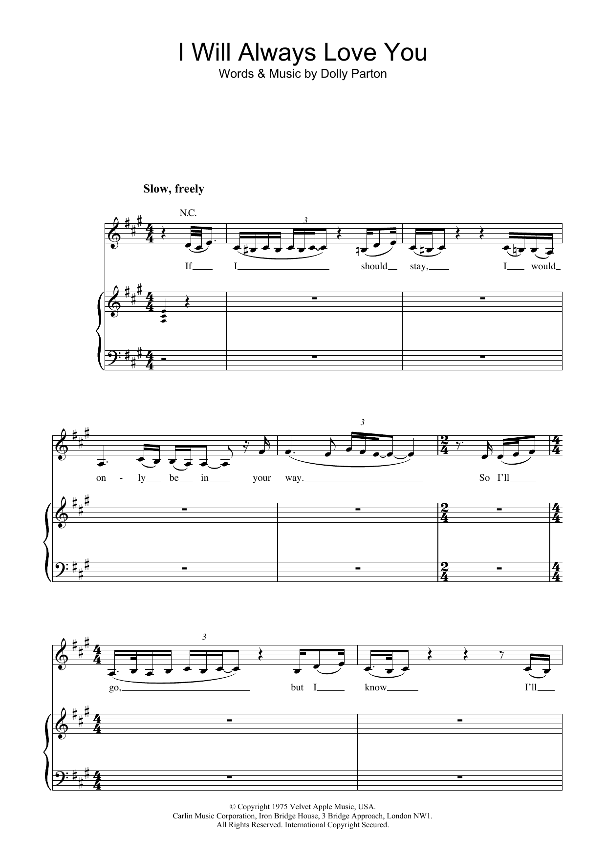 Whitney Houston I Will Always Love You sheet music notes and chords. Download Printable PDF.