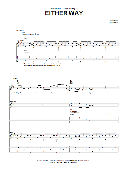 Wilco Either Way sheet music notes and chords. Download Printable PDF.