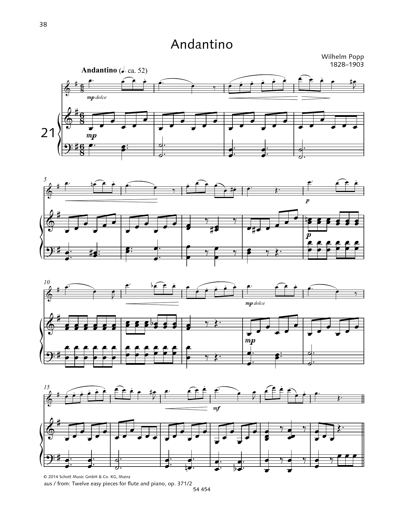 Wilhelm Popp Andantino sheet music notes and chords. Download Printable PDF.