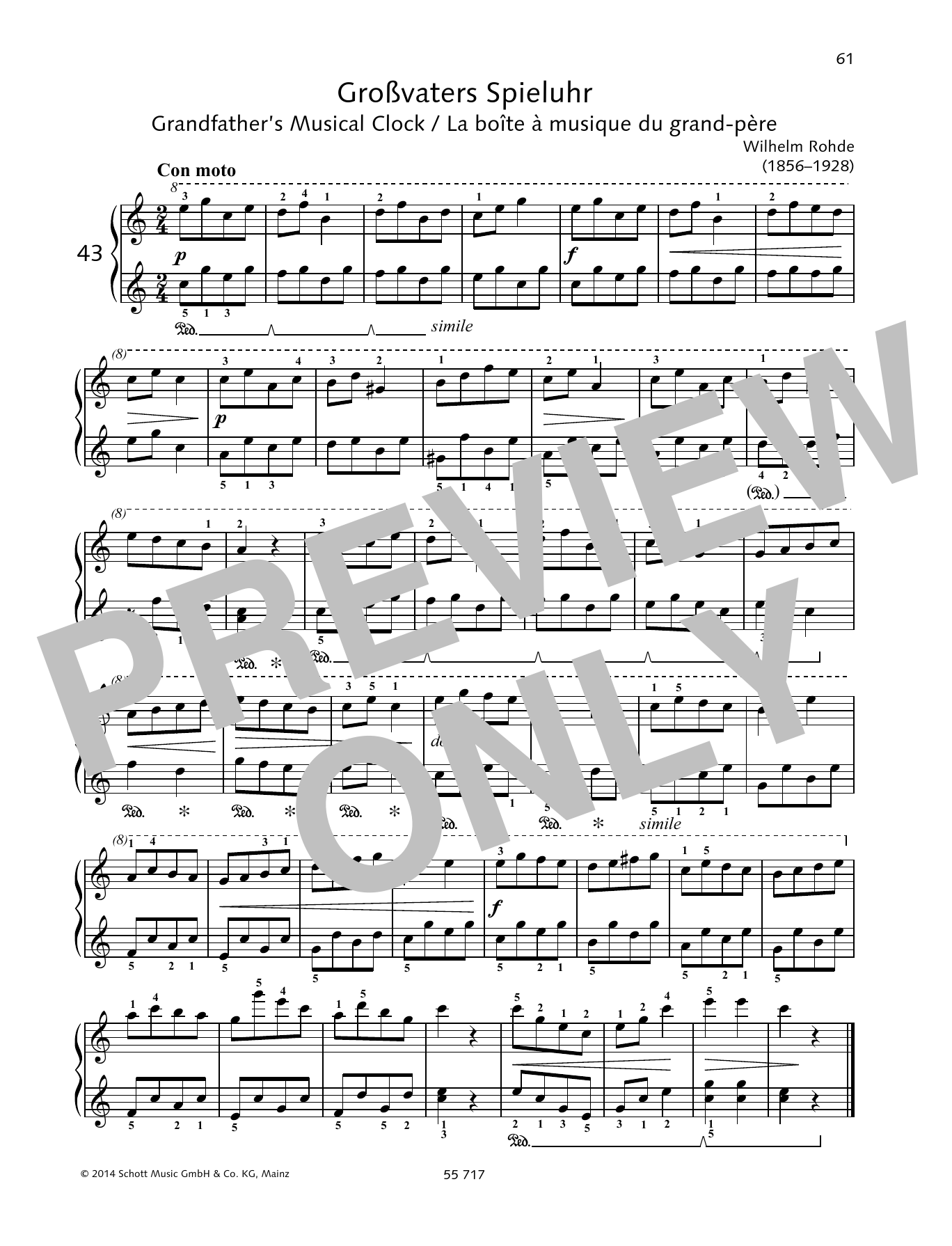Learn to play Wilhelm Rohde Grandfather's Musical Clock sheet music for Piano Solo in minutes. Price: 6.9900$ Wilhelm Rohde Grandfather's Musical Clock sheet music notes and chords arranged for Piano Solo