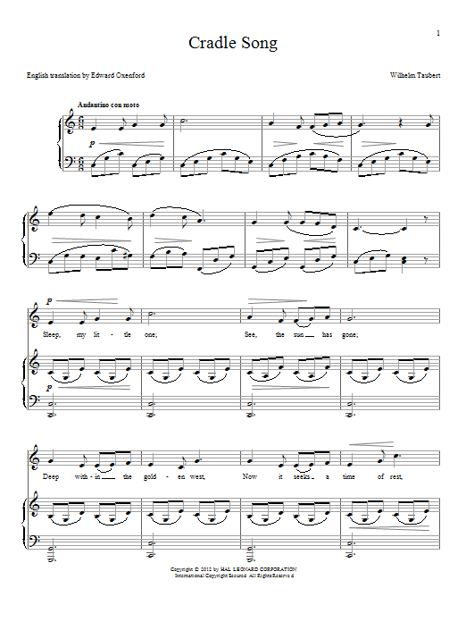 Wilhelm Taubert Cradle Song sheet music notes and chords. Download Printable PDF.