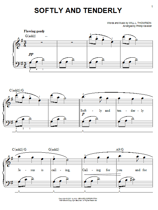 Will L. Thompson Softly And Tenderly sheet music notes and chords. Download Printable PDF.