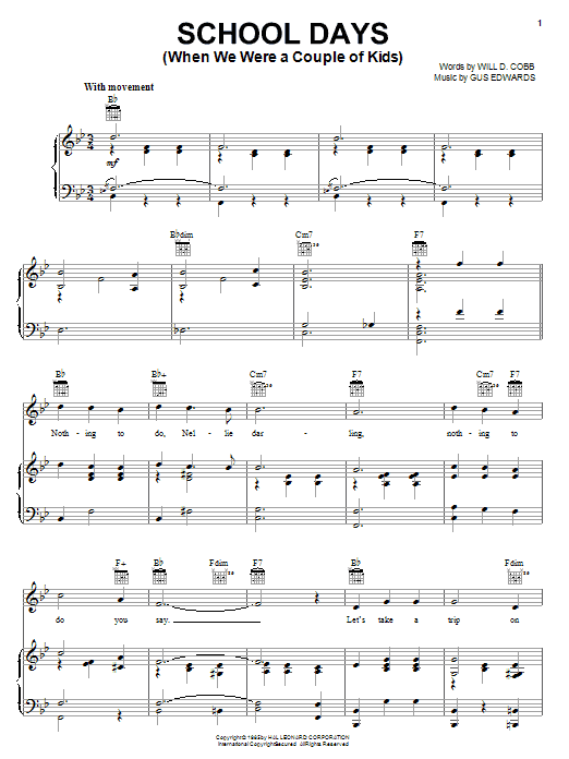 Learn to play Will D. Cobb School Days (When We Were A Couple Of Kids) sheet music for Easy Lead Sheet / Fake Book in minutes. Price: 5.9900$ Will D. Cobb School Days (When We Were A Couple Of Kids) sheet music notes and chords arranged for Easy Lead Sheet / Fake Book
