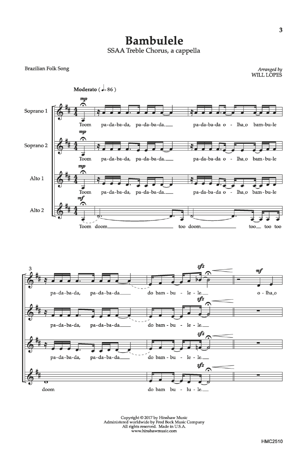 Will Lopes Bambulele sheet music notes and chords. Download Printable PDF.