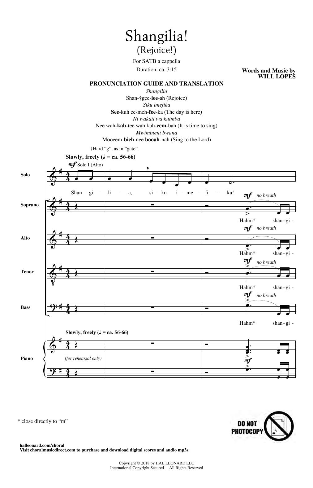 Will Lopes Shangilia! sheet music notes and chords. Download Printable PDF.