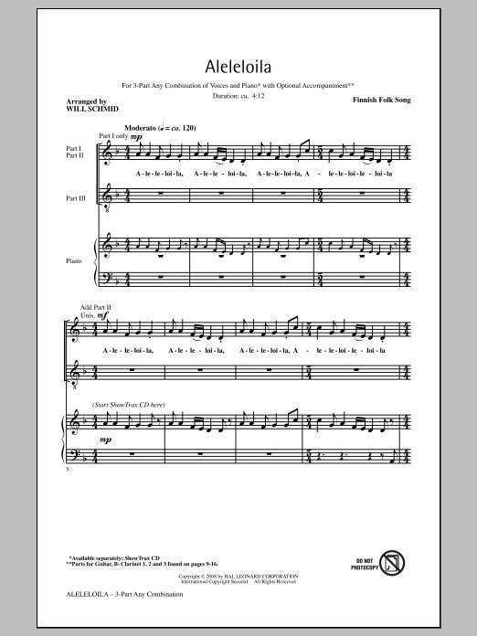 Traditional Folksong Aleleloila (arr. Will Schmid) sheet music notes and chords. Download Printable PDF.