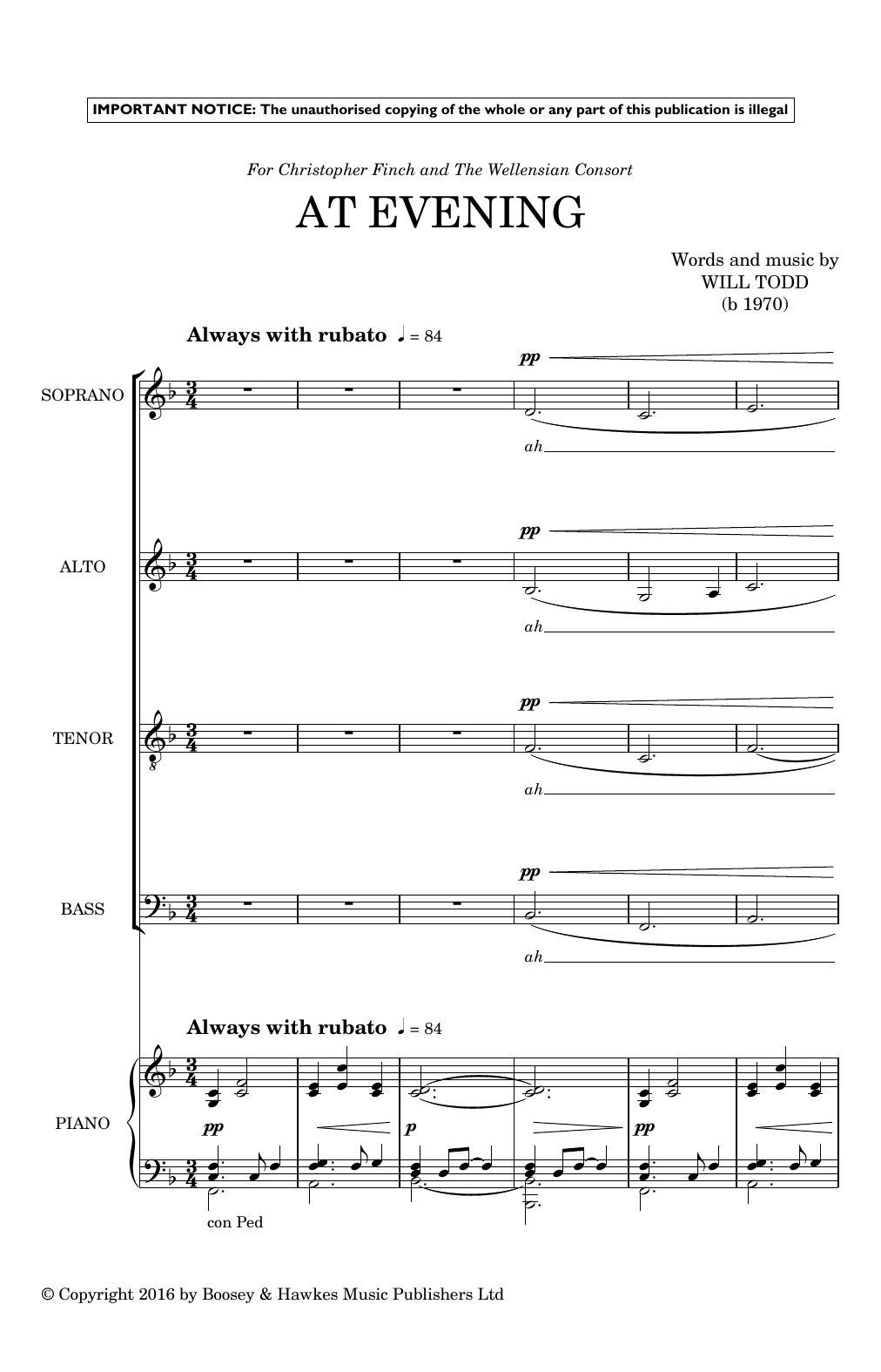 Will Todd At Evening sheet music notes and chords. Download Printable PDF.