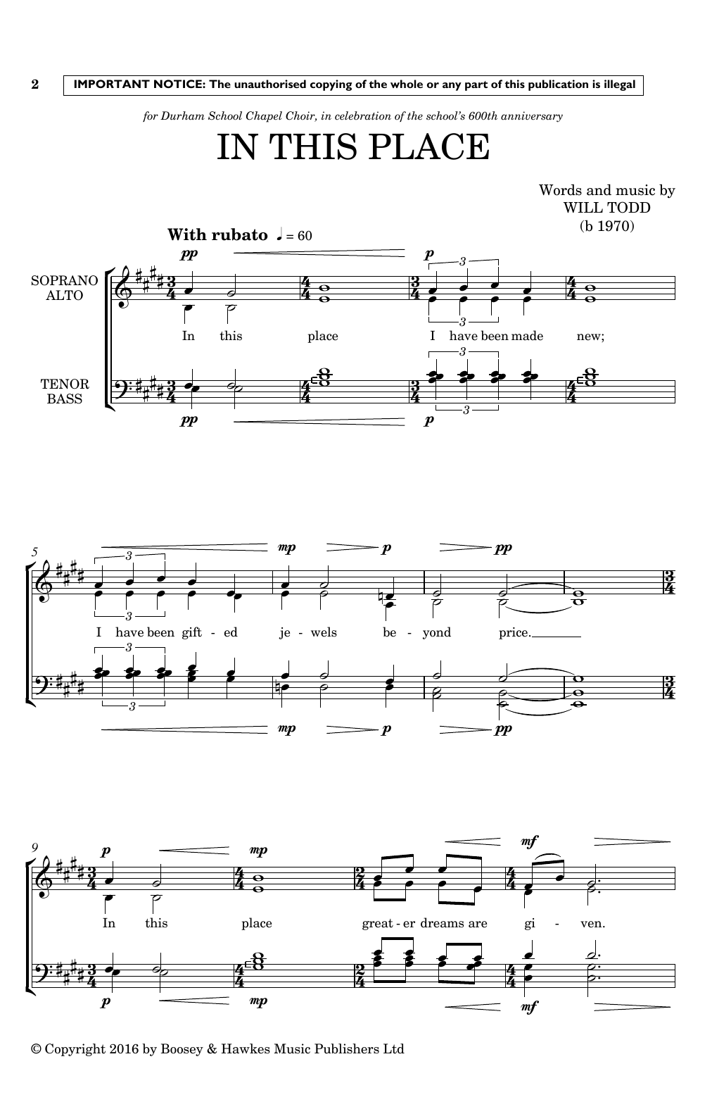 Will Todd In This Place sheet music notes and chords. Download Printable PDF.