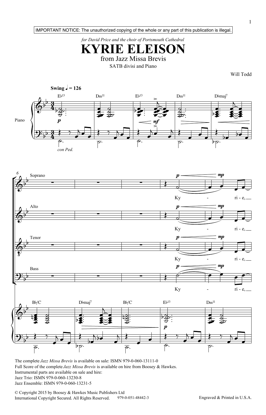 Will Todd Kyrie Eleison sheet music notes and chords. Download Printable PDF.