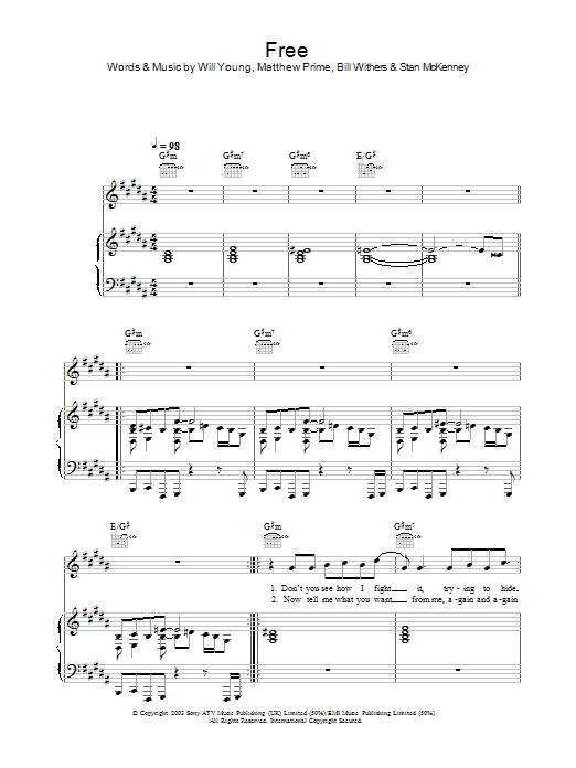 Will Young Free sheet music notes and chords. Download Printable PDF.