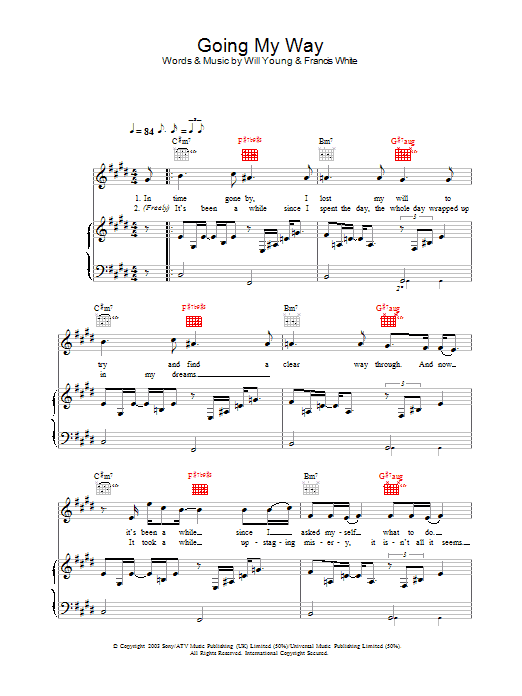 Learn to play Will Young Going My Way sheet music for Piano, Vocal & Guitar in minutes. Will Young Going My Way sheet music notes and chords