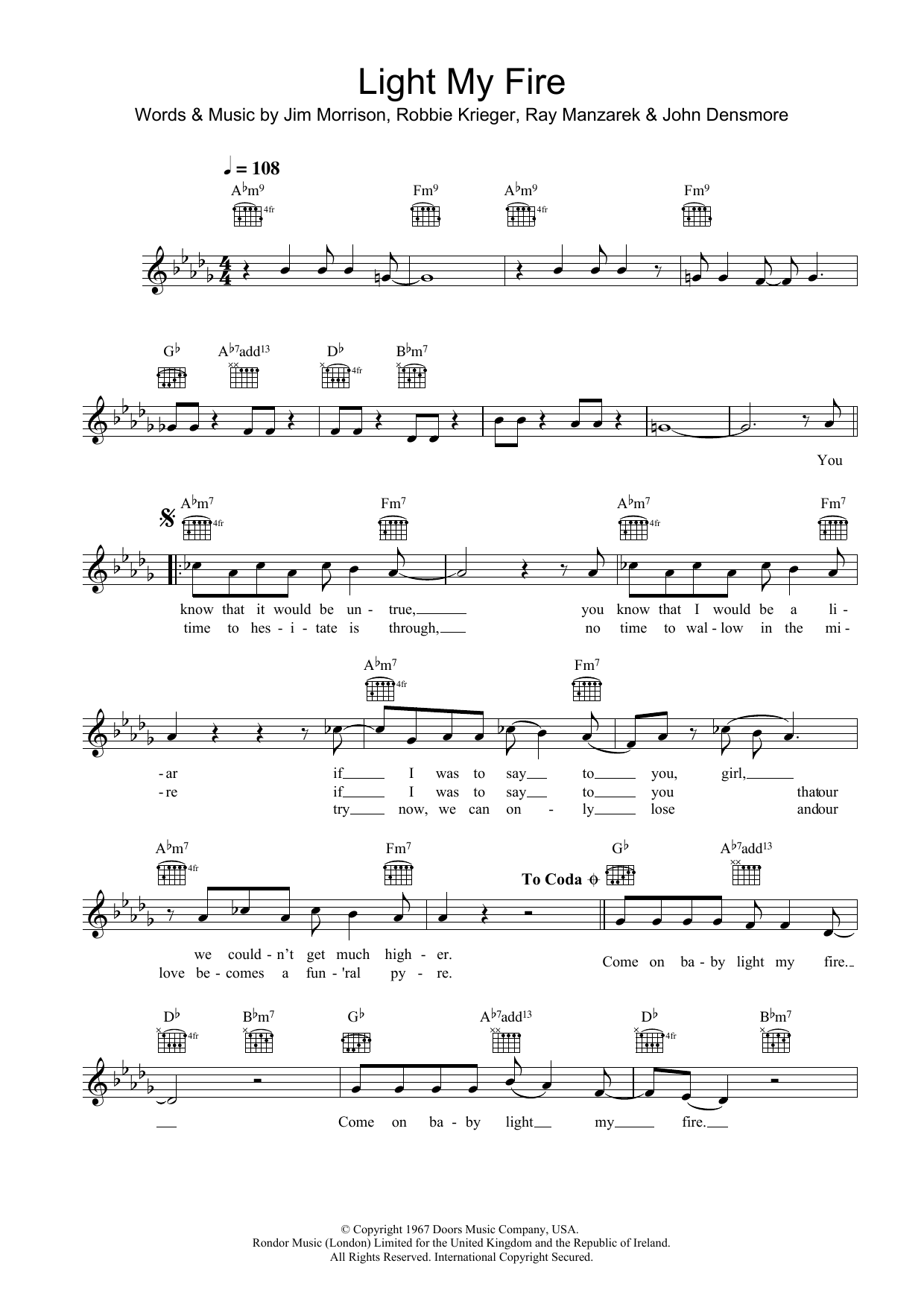 Will Young Light My Fire sheet music notes and chords. Download Printable PDF.