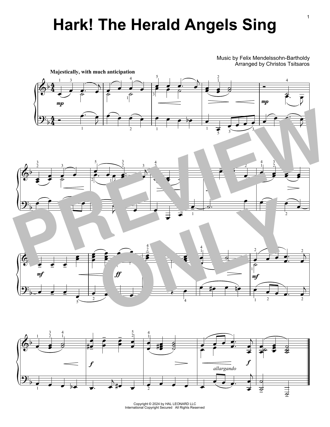 William H. Cummings Hark! The Herald Angels Sing (arr. Christos Tsitsaros) sheet music notes and chords. Download Printable PDF.