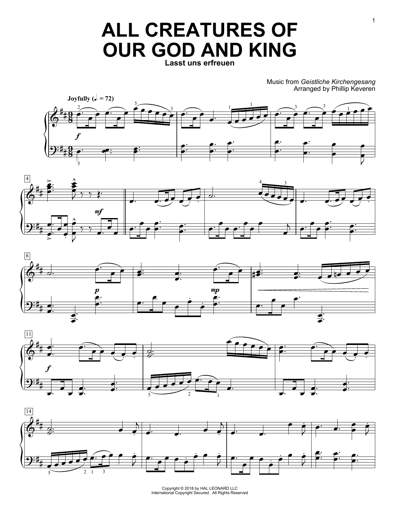 William Henry Draper All Creatures Of Our God And King (arr. Phillip Keveren) sheet music notes and chords. Download Printable PDF.