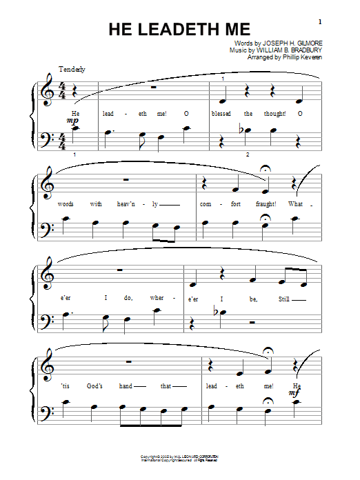 Learn to play William B. Bradbury He Leadeth Me sheet music for Beginning Piano Solo in minutes. Price: 6.9900$ William B. Bradbury He Leadeth Me sheet music notes and chords arranged for Beginning Piano Solo