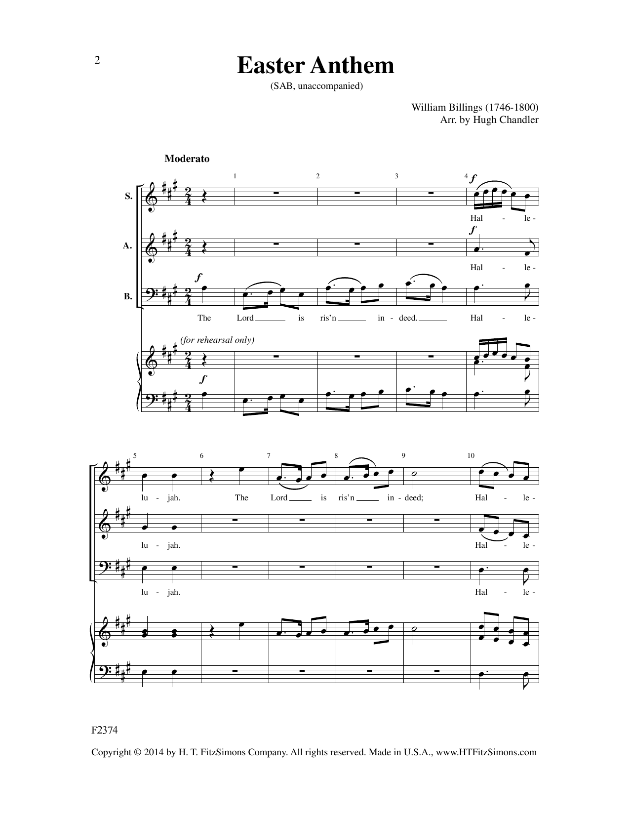 Learn to play William Billings Easter Anthem (arr. Hugh Chandler) sheet music for SAB Choir in minutes. Price: 3.9900$ William Billings Easter Anthem (arr. Hugh Chandler) sheet music notes and chords arranged for SAB Choir
