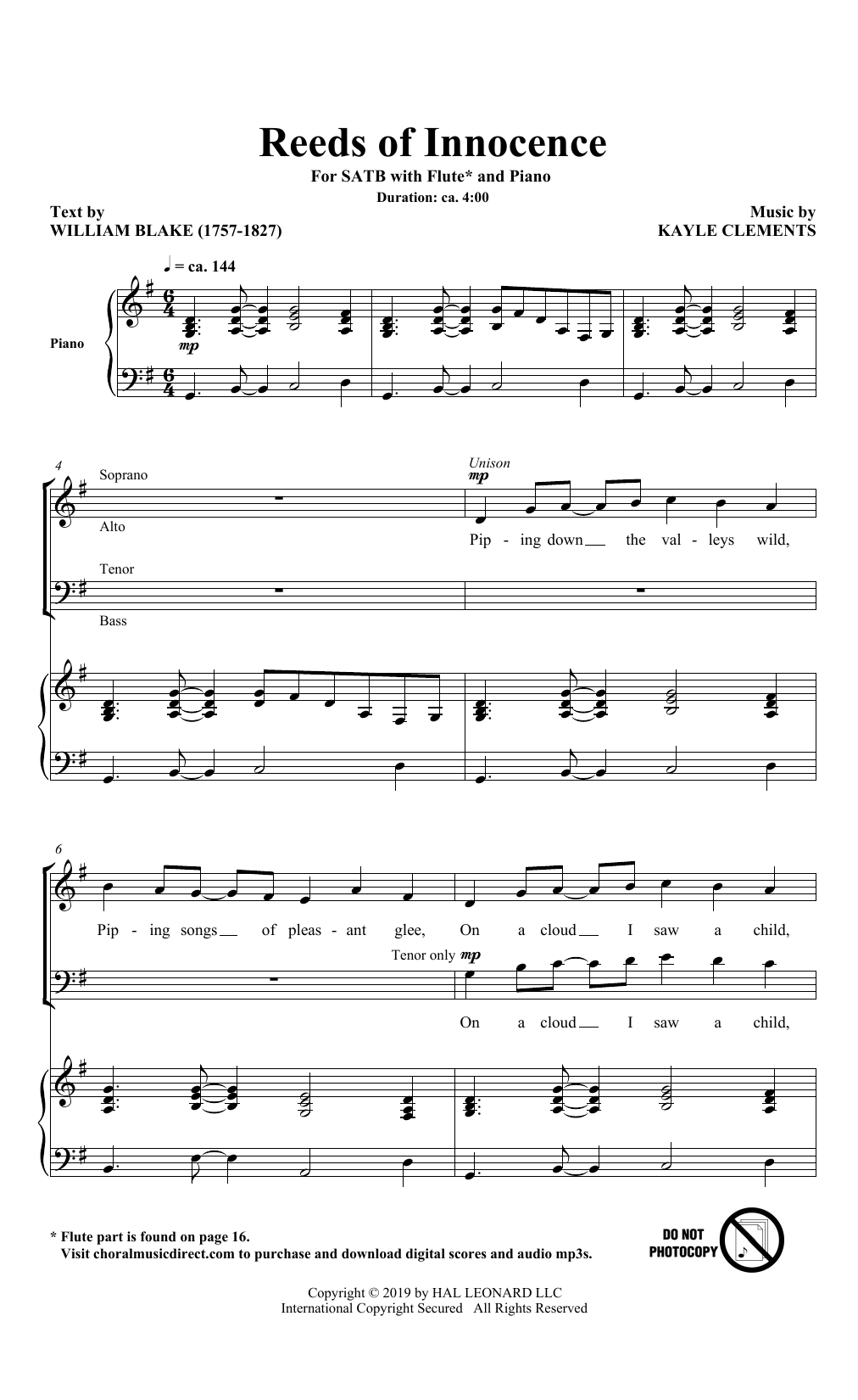 Learn to play William Blake and Kayle Clements Reeds Of Innocence sheet music for SATB Choir in minutes. Price: 3.9900$ William Blake and Kayle Clements Reeds Of Innocence sheet music notes and chords arranged for SATB Choir