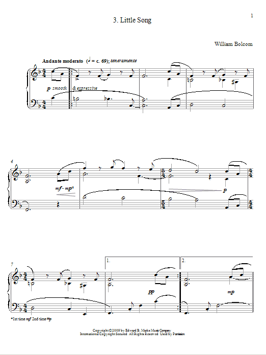 William Bolcom Little Song sheet music notes and chords. Download Printable PDF.