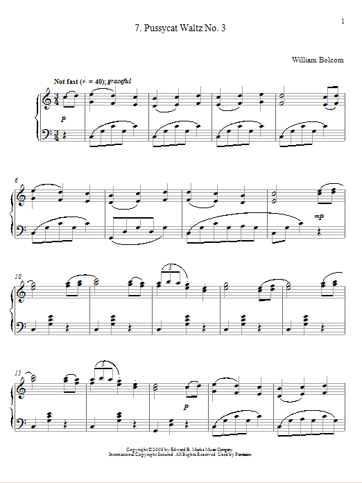 Learn to play William Bolcom Pussycat Waltz No. 3 sheet music for Piano Solo in minutes. William Bolcom Pussycat Waltz No. 3 sheet music notes and chords. Download Printable PDF.