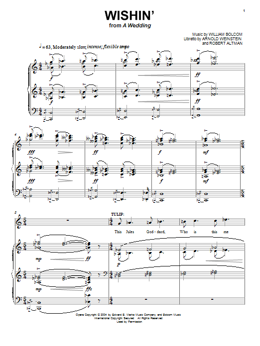 William Bolcom Wishin' sheet music notes and chords arranged for Piano & Vocal