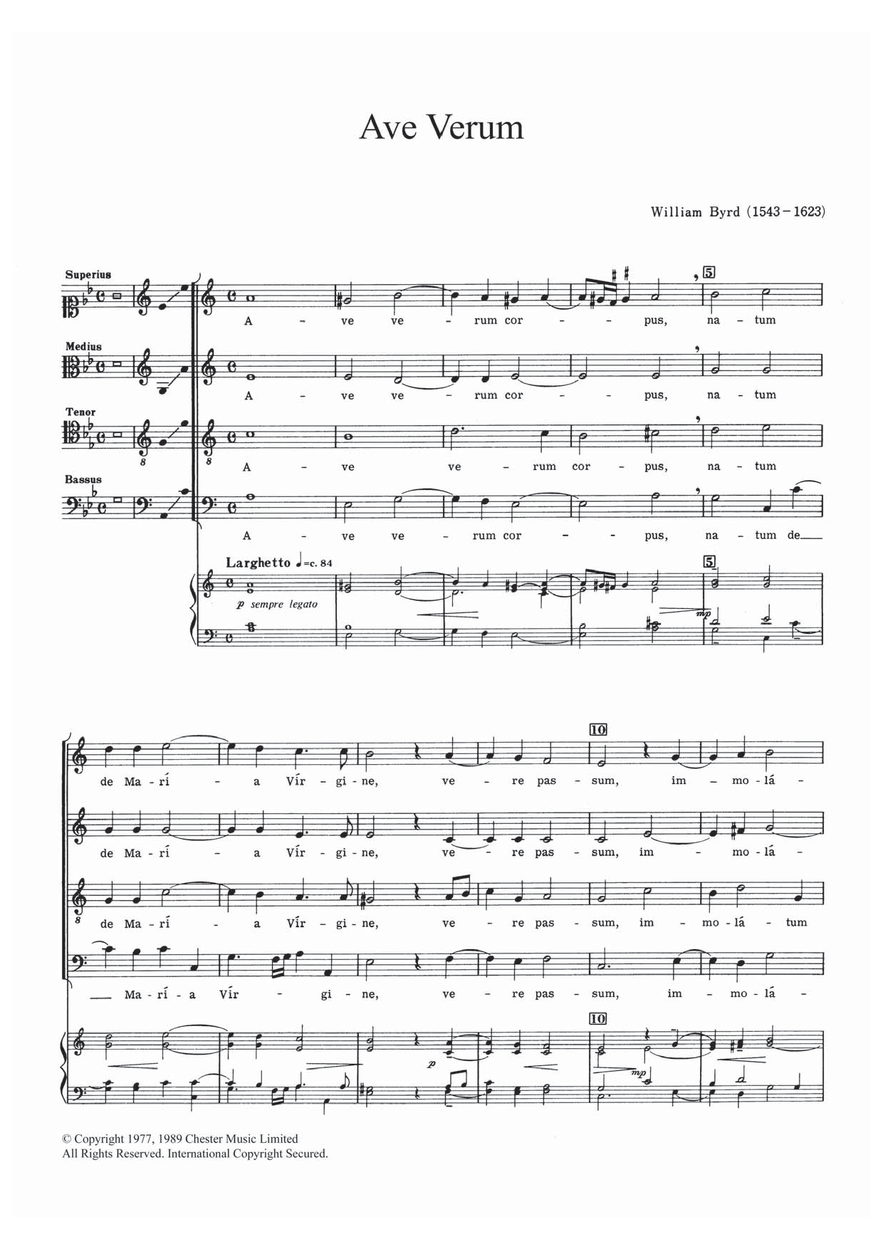 William Byrd Ave Verum sheet music notes and chords. Download Printable PDF.