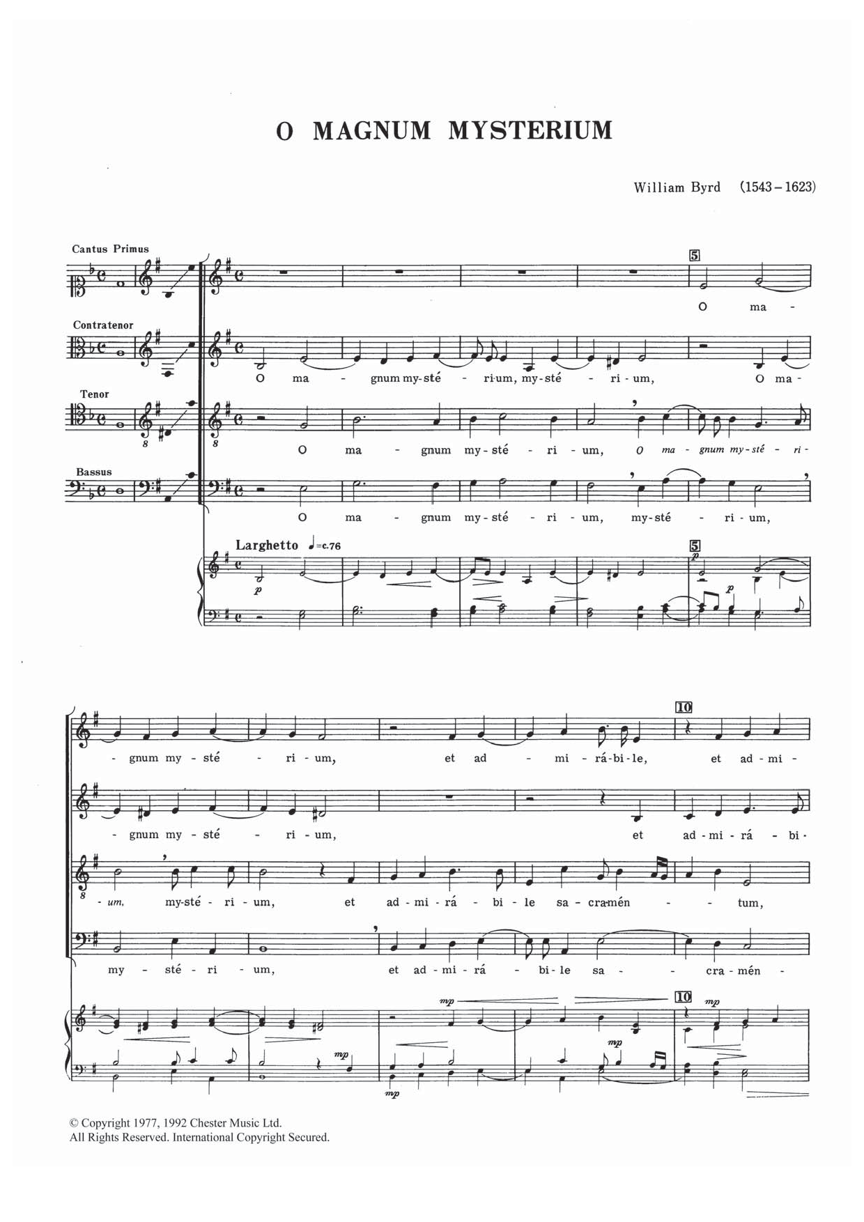 William Byrd O Magnum Mysterium sheet music notes and chords. Download Printable PDF.