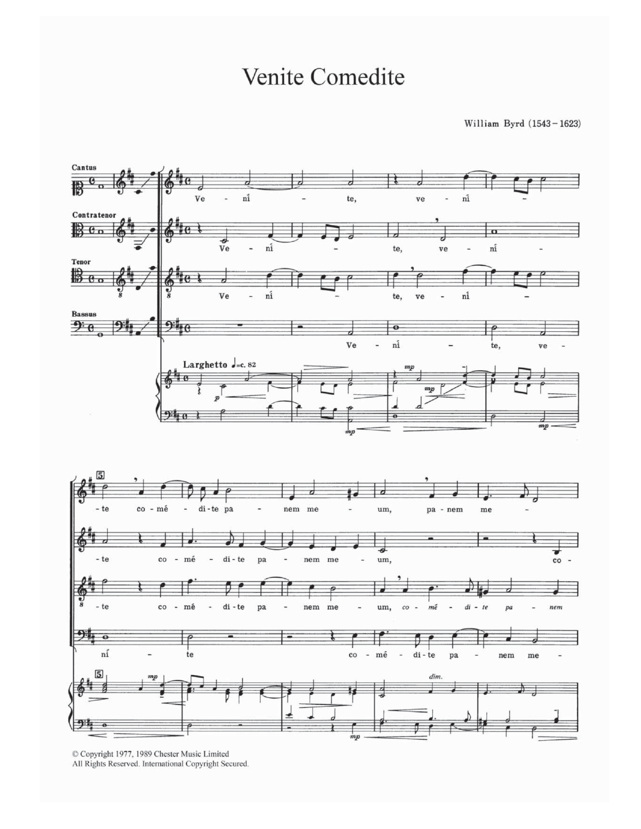 William Byrd Venite Comedite sheet music notes and chords. Download Printable PDF.