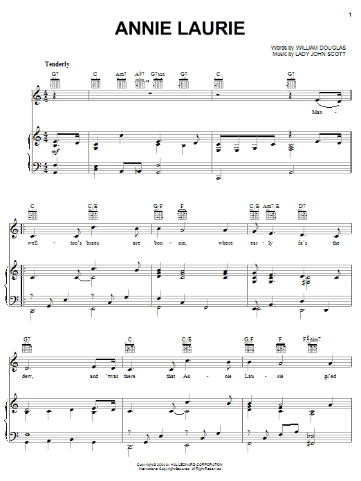 William Douglas Annie Laurie sheet music notes and chords. Download Printable PDF.