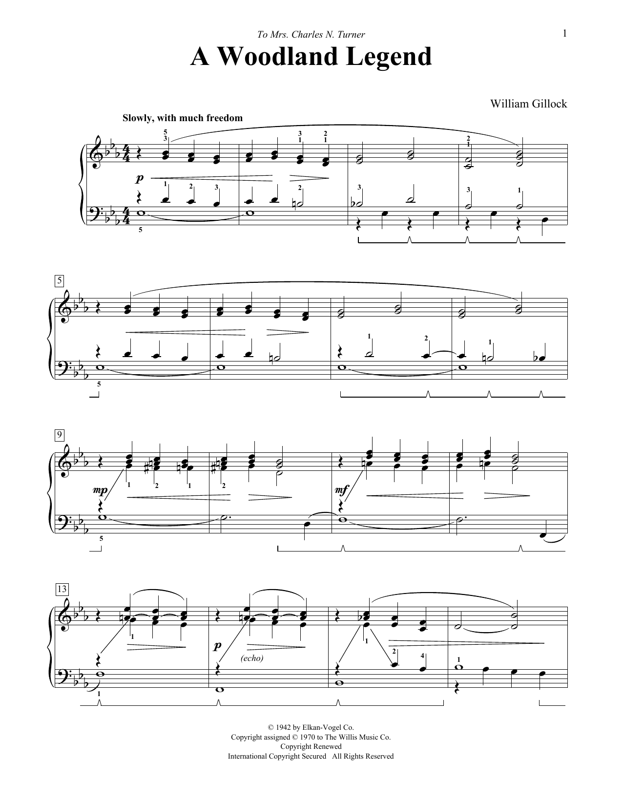 William Gillock A Woodland Legend sheet music notes and chords. Download Printable PDF.