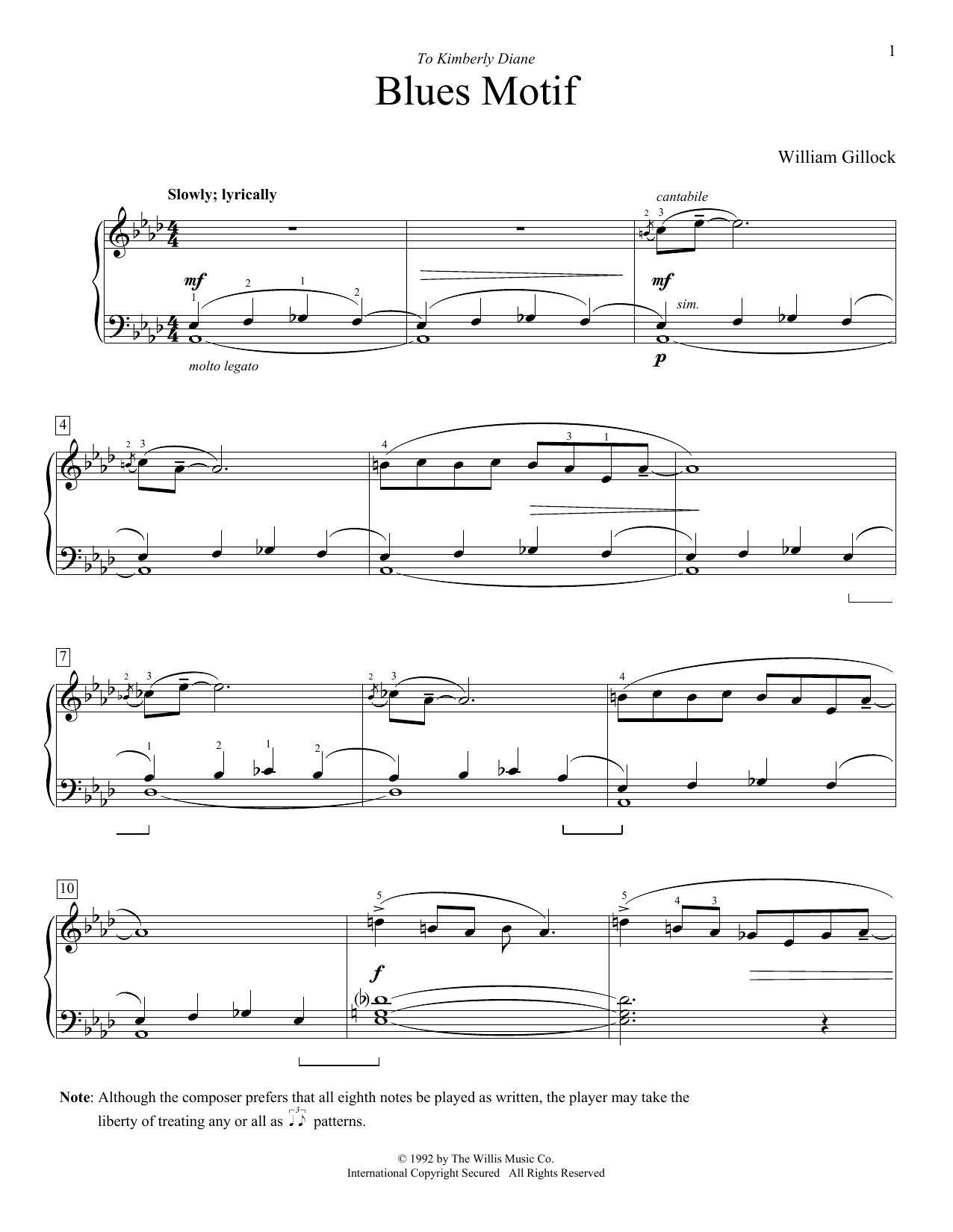 William Gillock Blues Motif sheet music notes and chords. Download Printable PDF.