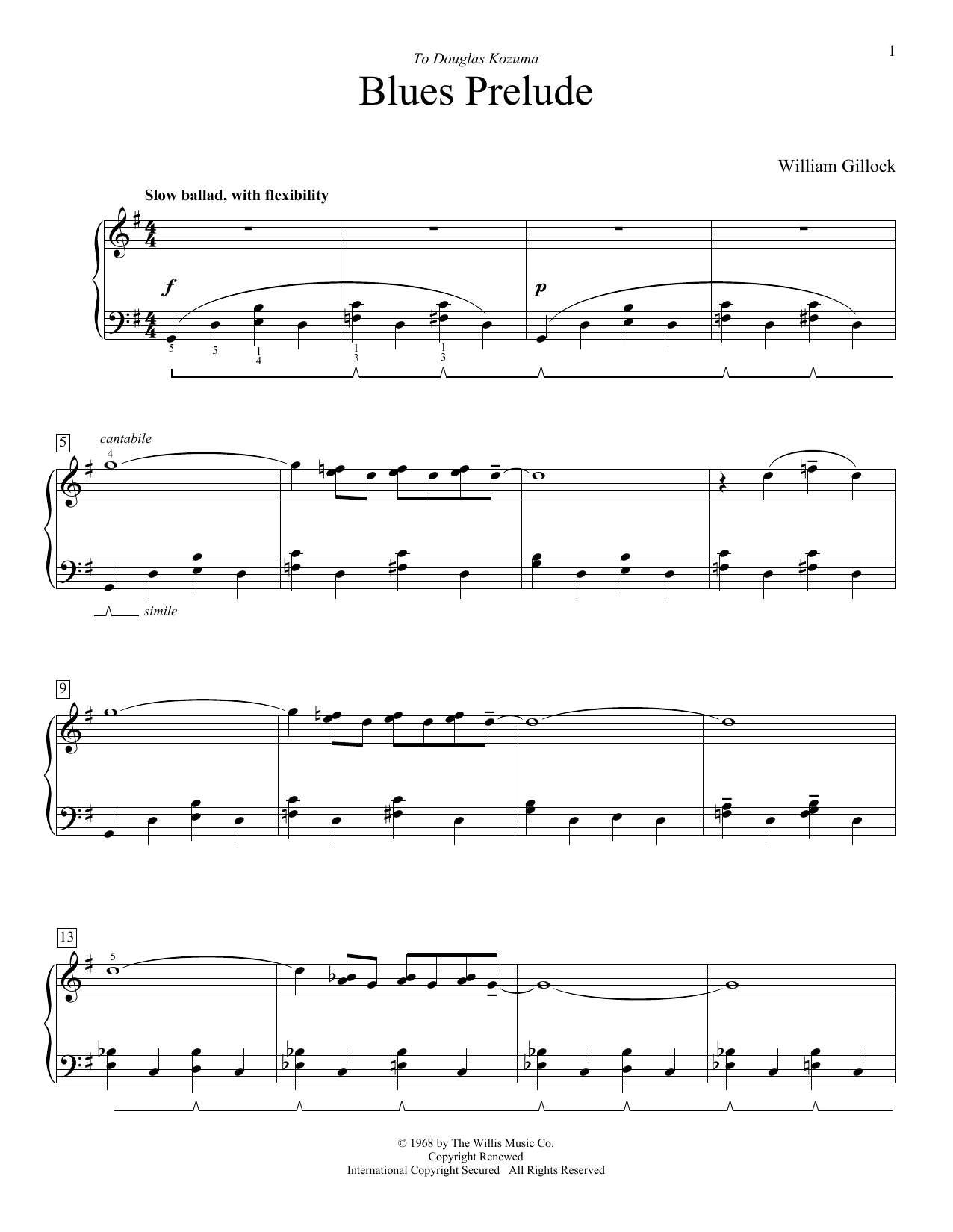 William Gillock Blues Prelude sheet music notes and chords. Download Printable PDF.