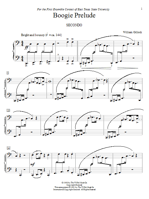 William Gillock Boogie Prelude sheet music notes and chords. Download Printable PDF.