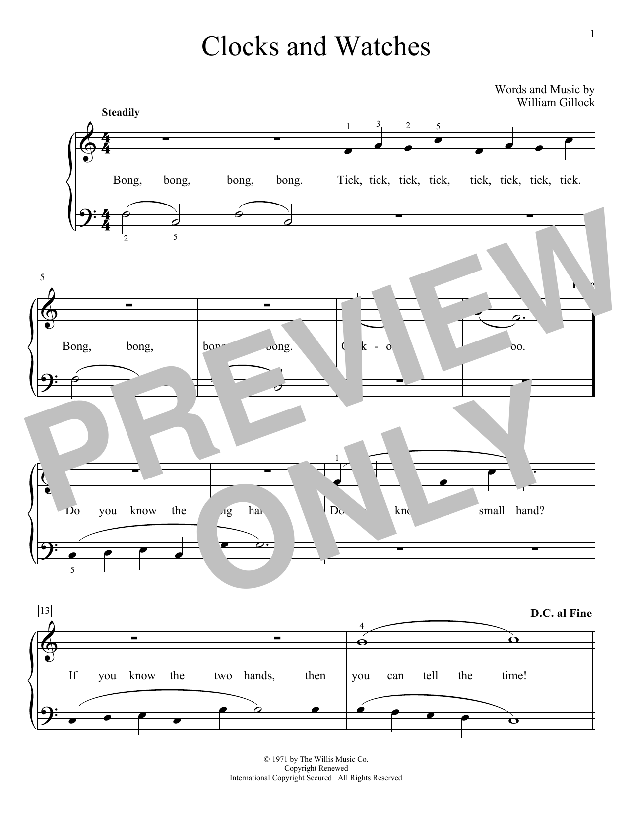 William Gillock Clocks And Watches sheet music notes and chords. Download Printable PDF.