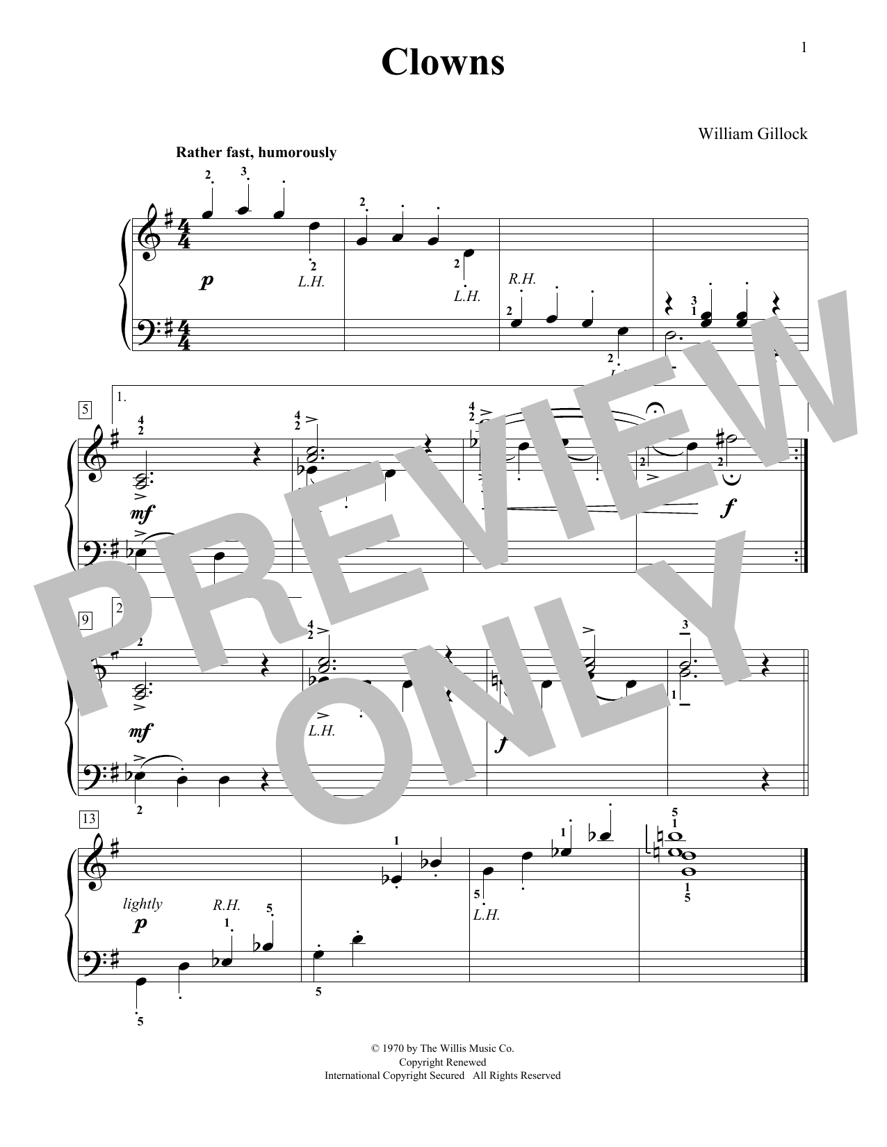 William Gillock Clowns sheet music notes and chords. Download Printable PDF.